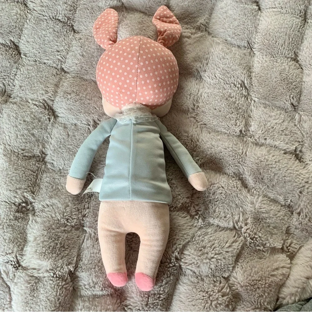Metoo Angela Plush Doll Cloth Soft Gray Dress Pink Bunny Ears 14